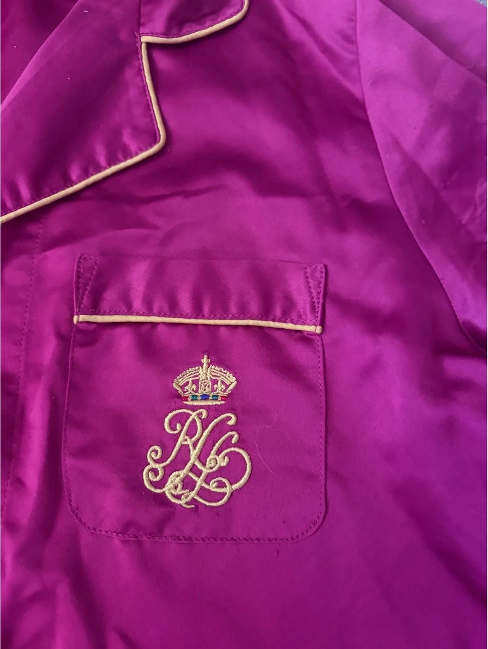 Lauren Ralph Lauren Burgundy pink Pajama Set with Gold Piping - Large
